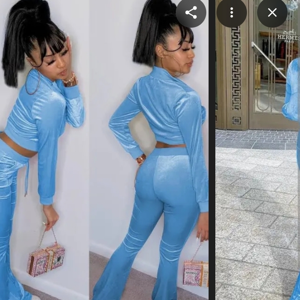 Woman's Velour Track Set - Blue Rockstar Original S